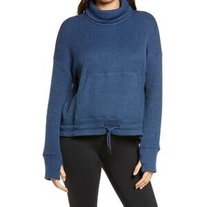 Sweaty Betty Funnel Neck Waffle Long Sleeve Pullover Sweatshirt Navy Blue Small
